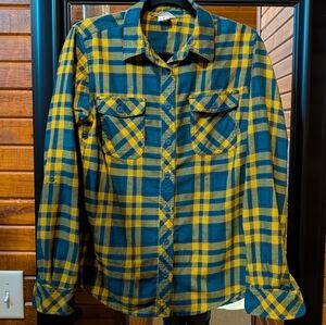Duluth Trading Co Yellow and Blue Checkered Shirt